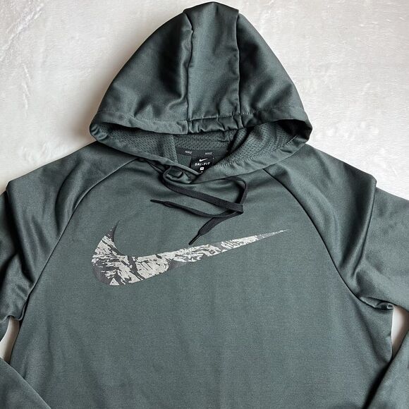 Nike Dri Fit Men’s Size Medium Green Center Swoosh Hooded Sweatshirt - Picture 6 of 7